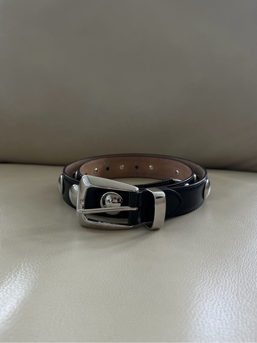 KHAITE Black Leather Belt with Oversized Silver Studs - Picture 2 of 6